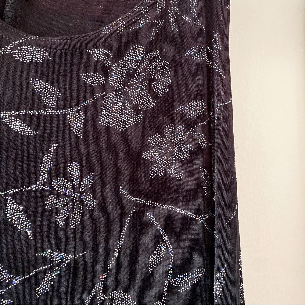 Vintage All That Jazz Black Slinky Maxi Dress with Glitter Flowers - Picture 6 of 7